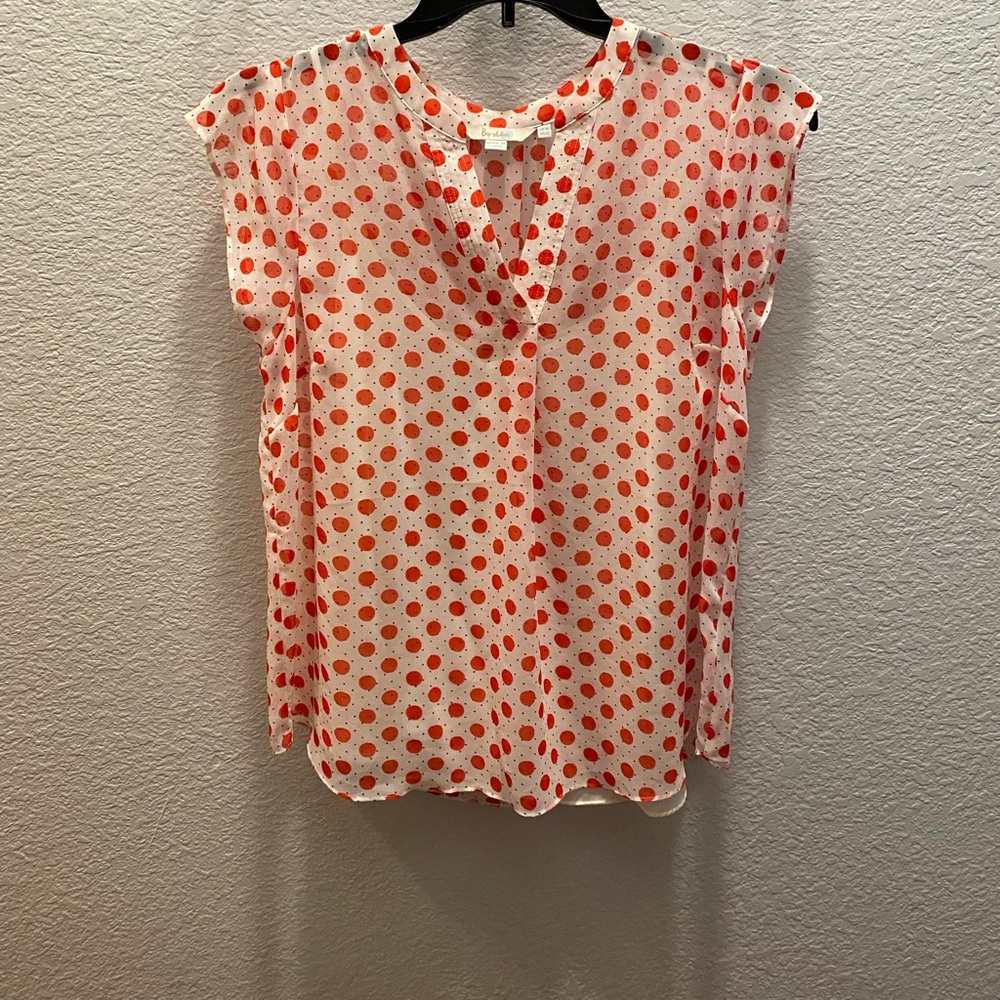 Boden see through white and red polka dot top blouse. Comes with  Boden camisole